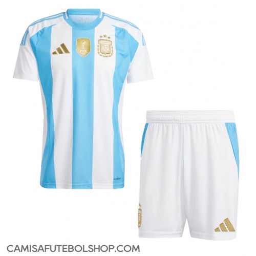 Camisa de time de futebol Argentina Replicas 1º Equipamento Infantil Copa America 2024 Manga Curta (+ Calças curtas)